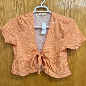 PacSun Orange‎ Floral Tie-Front Blouse